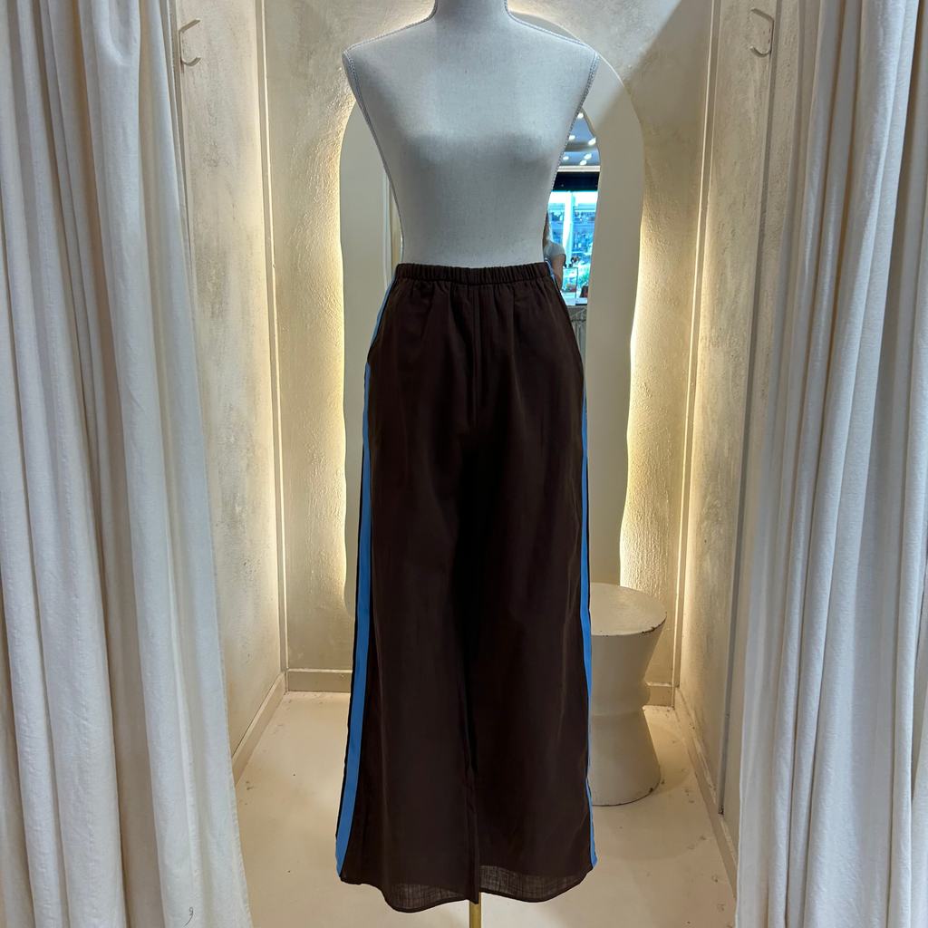 brown and blue racer pants - by Frankie