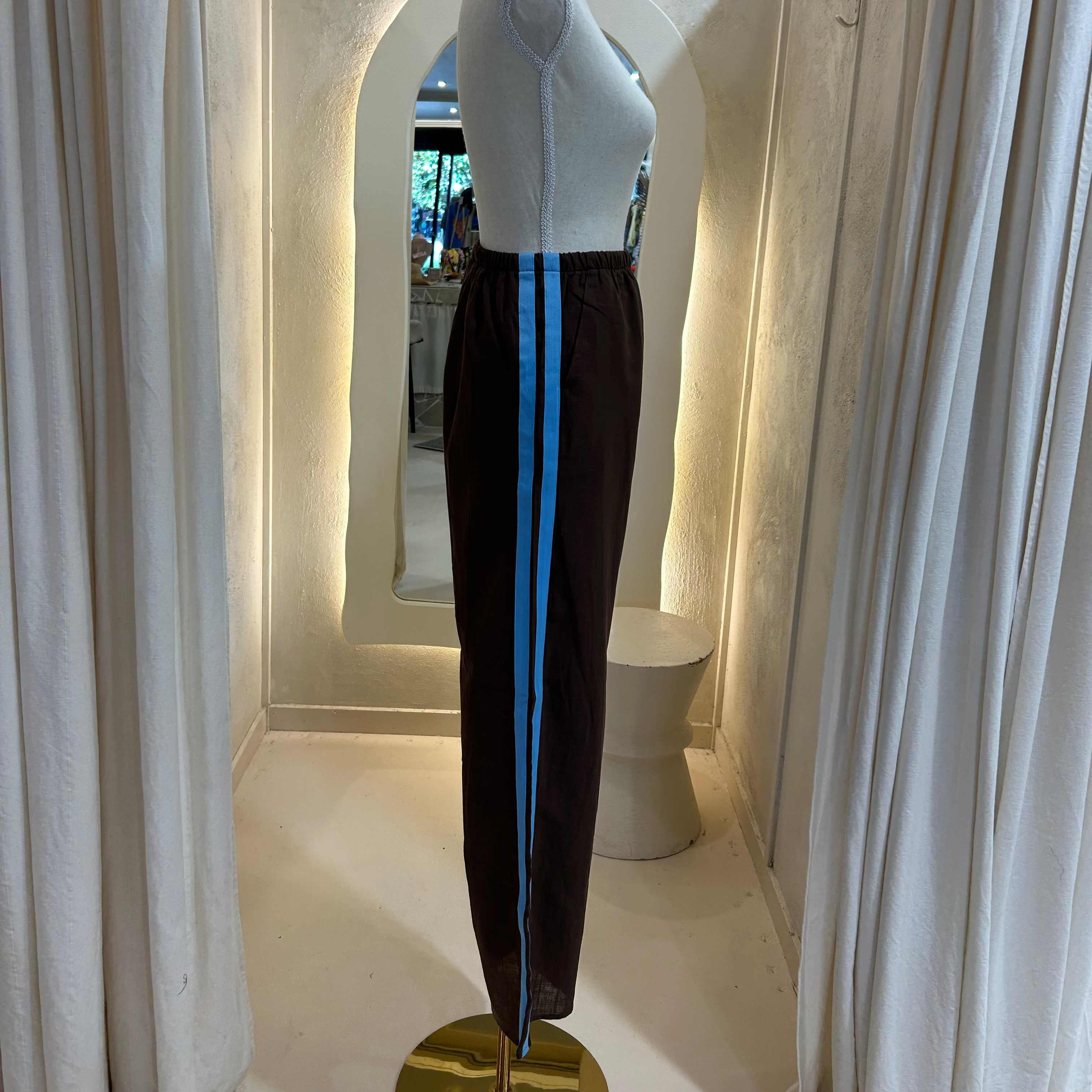 brown and blue racer pants - by Frankie
