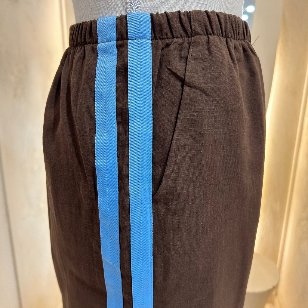 brown and blue racer pants - by Frankie