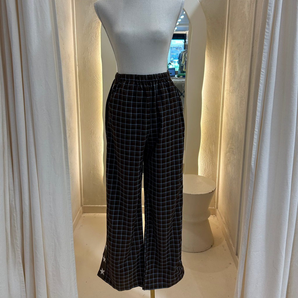 choc brown and blue gingham pants - by Frankie