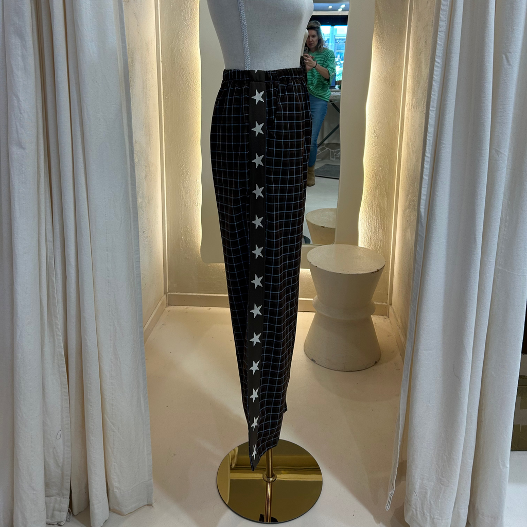 choc brown and blue gingham pants - by Frankie
