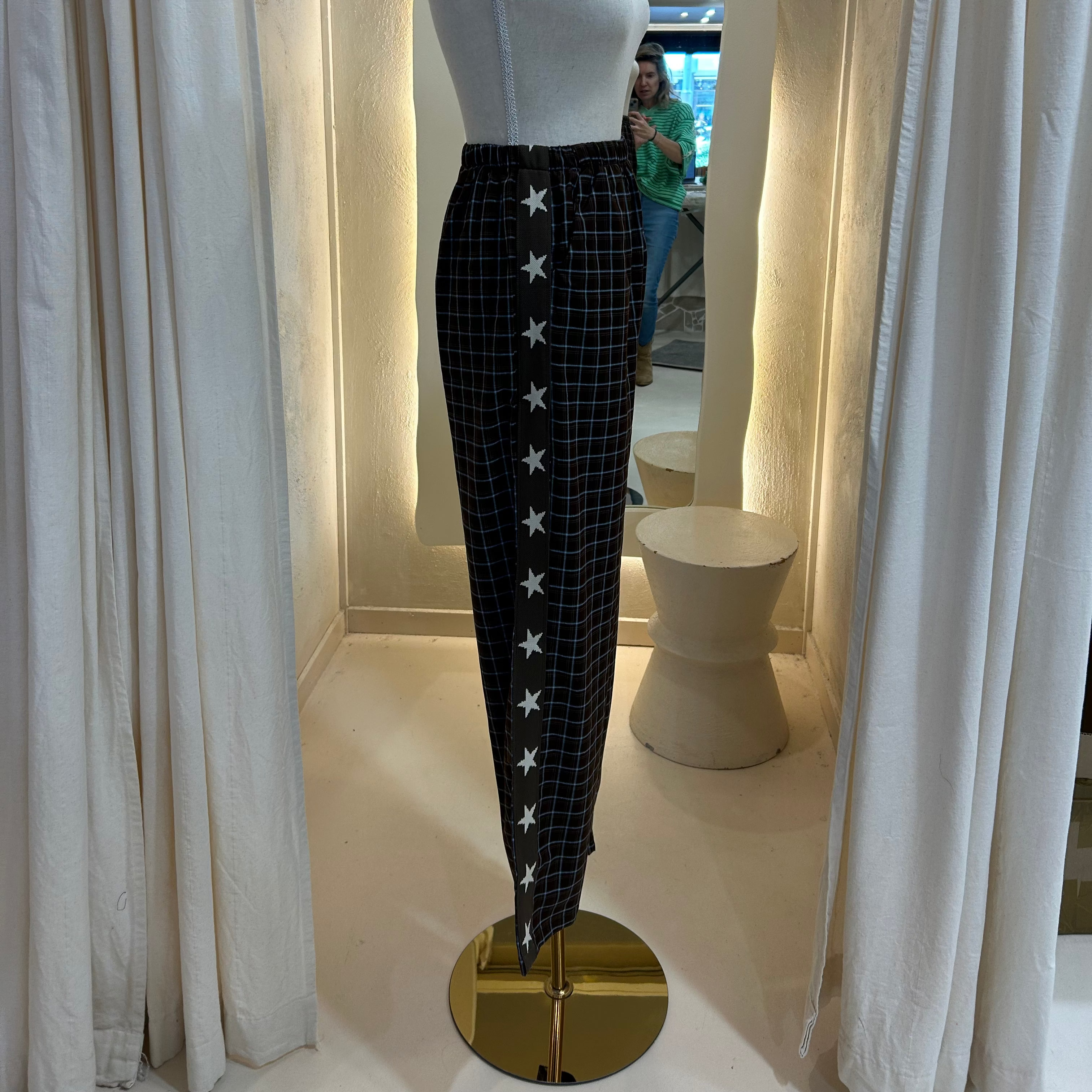 choc brown and blue gingham pants - by Frankie