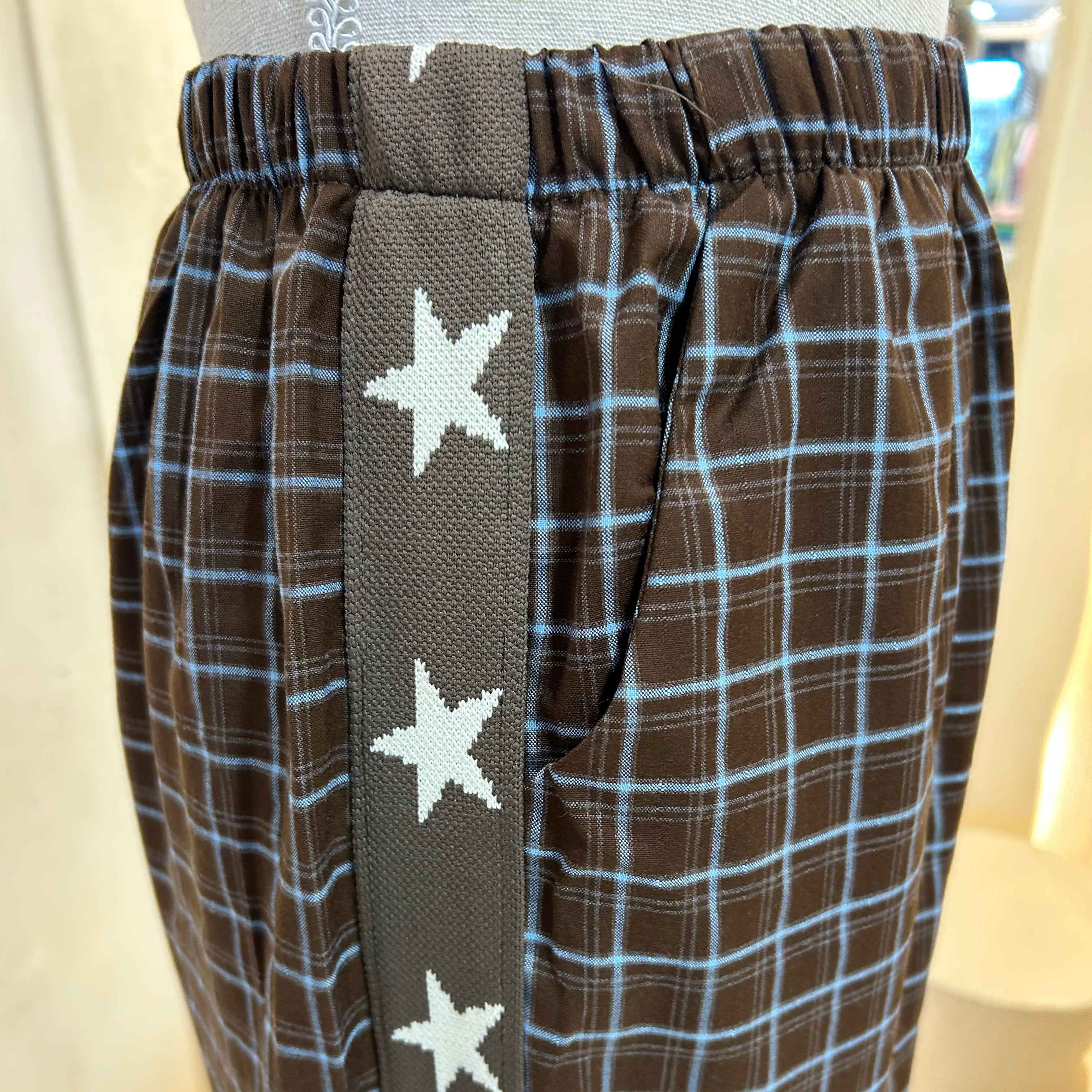choc brown and blue gingham pants - by Frankie