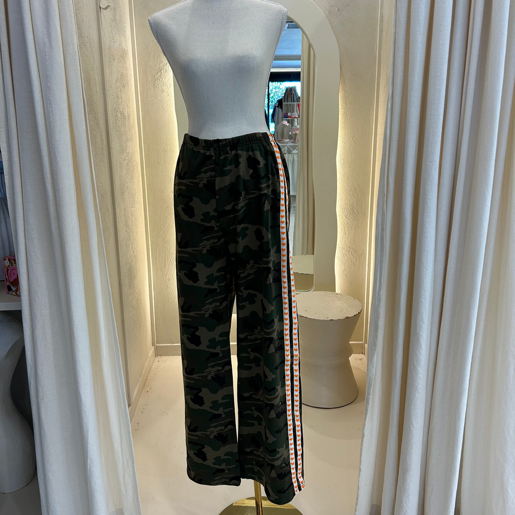 orange heart racer stripe camo pants - by Frankie