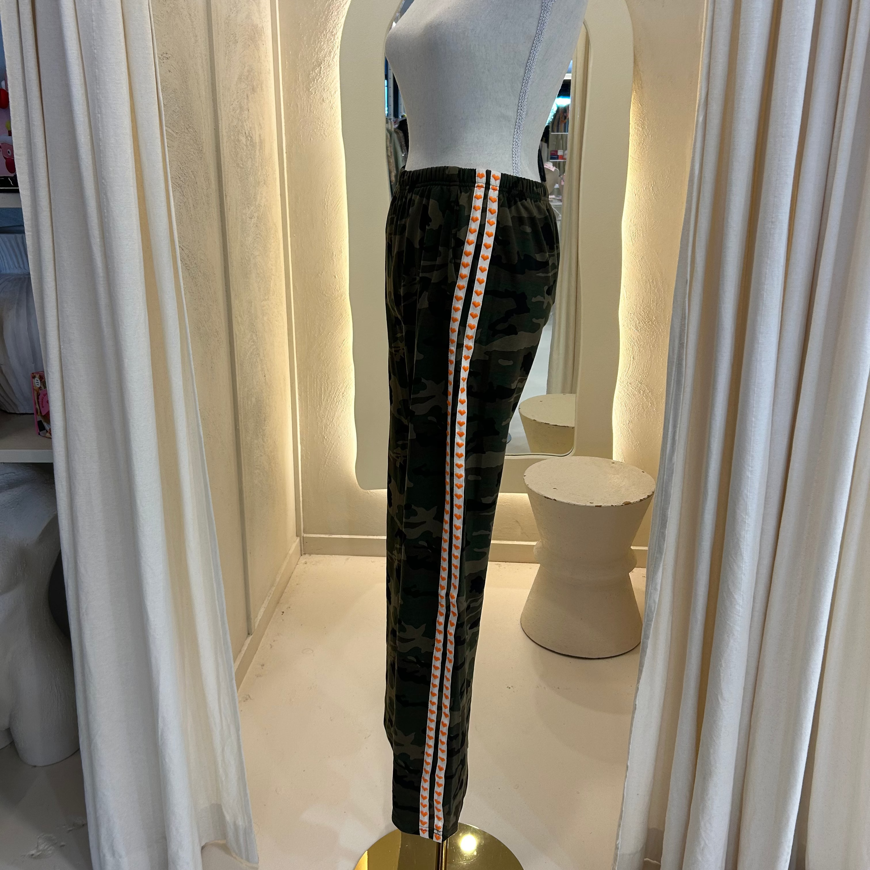 orange heart racer stripe camo pants - by Frankie