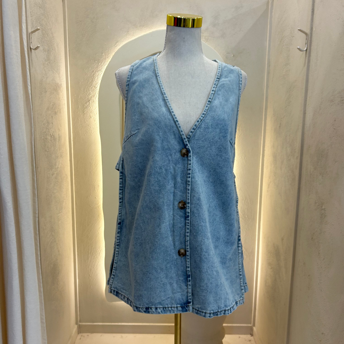 light blue denim panel short set - by Frankie