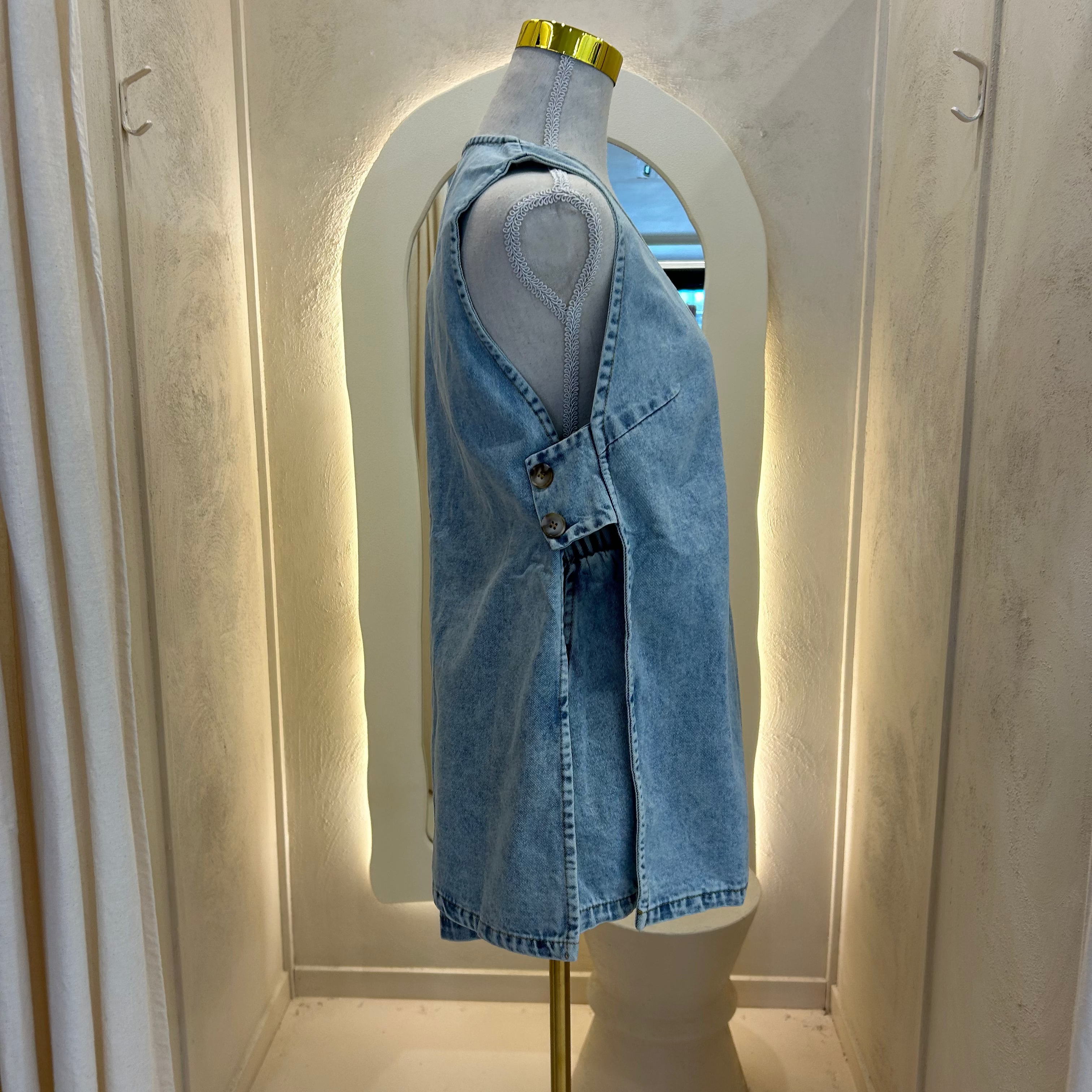 light blue denim panel short set - by Frankie
