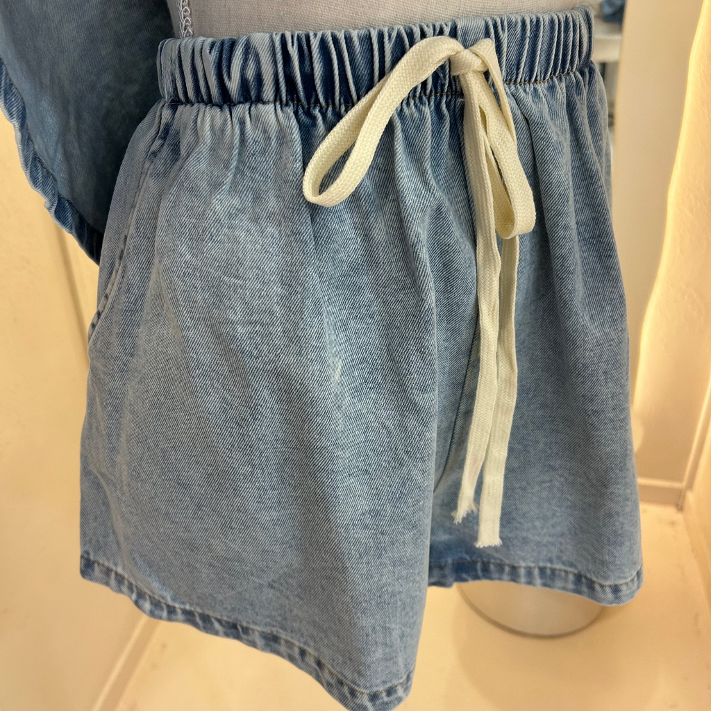 light blue denim panel short set - by Frankie