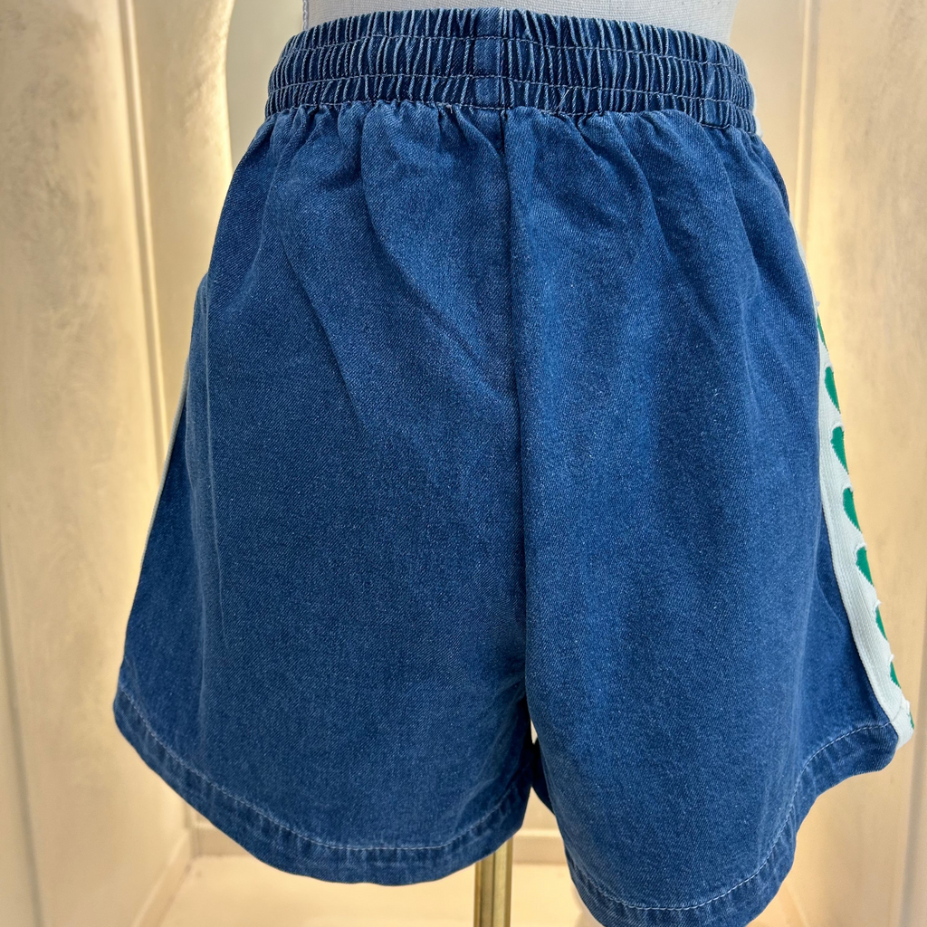 denim shorts-green hearts