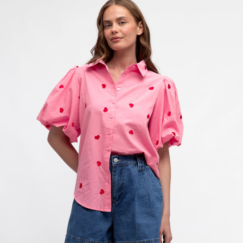 pink blouse-heart top-label of love-red heart shirt
