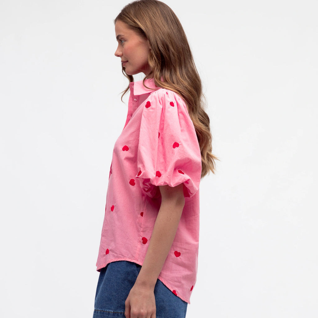 pink blouse-heart top-label of love-red heart shirt