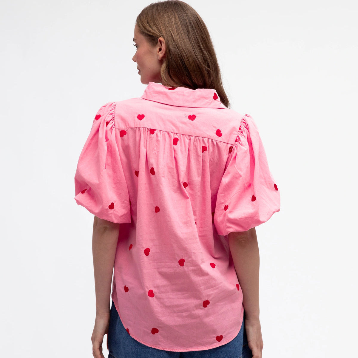 pink blouse-heart top-label of love-red heart shirt