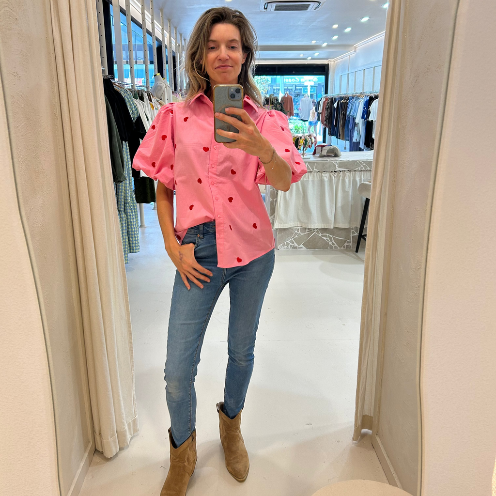 pink blouse-heart top-label of love-red heart shirt