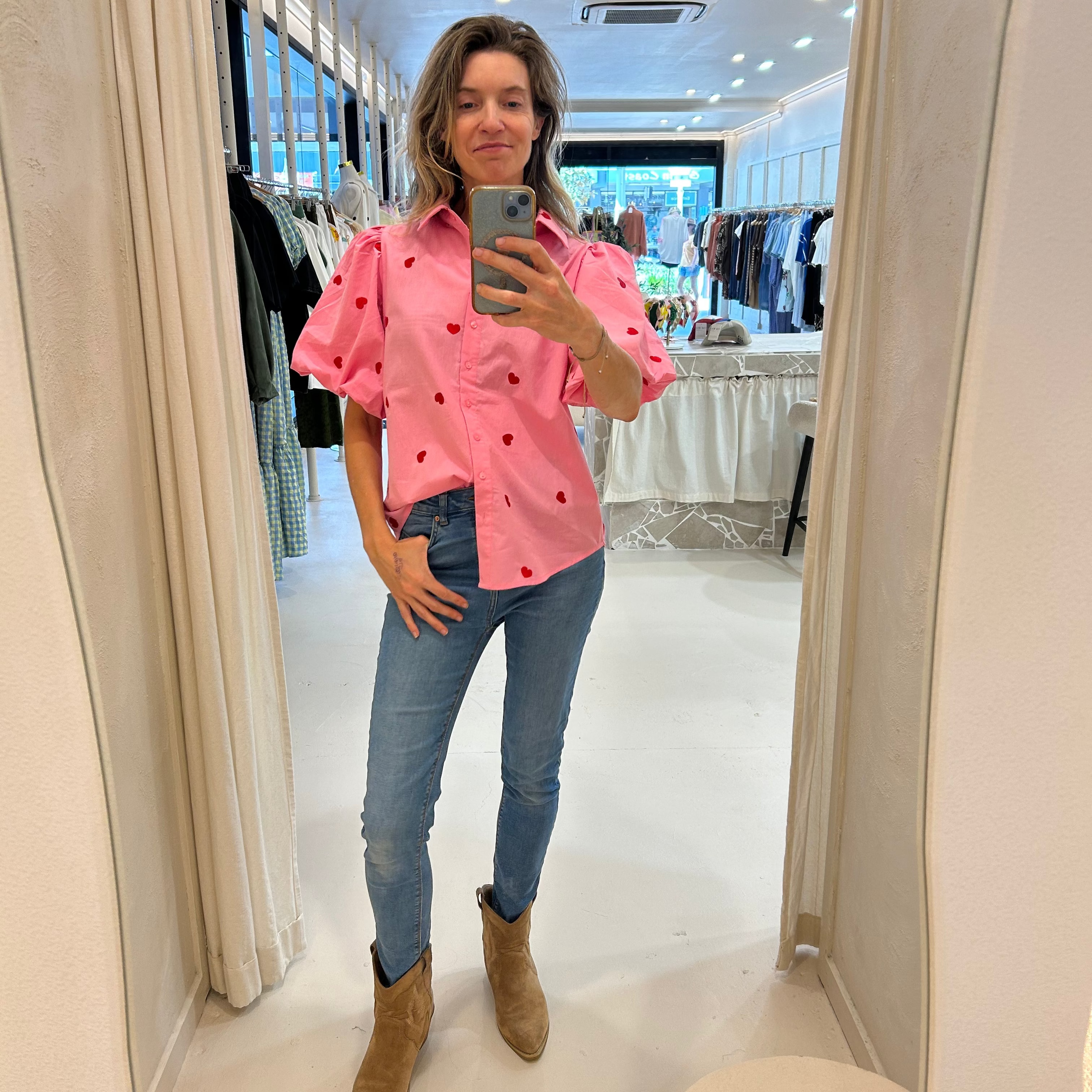 pink blouse-heart top-label of love-red heart shirt