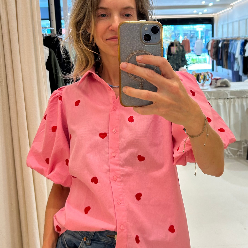 pink blouse-heart top-label of love-red heart shirt