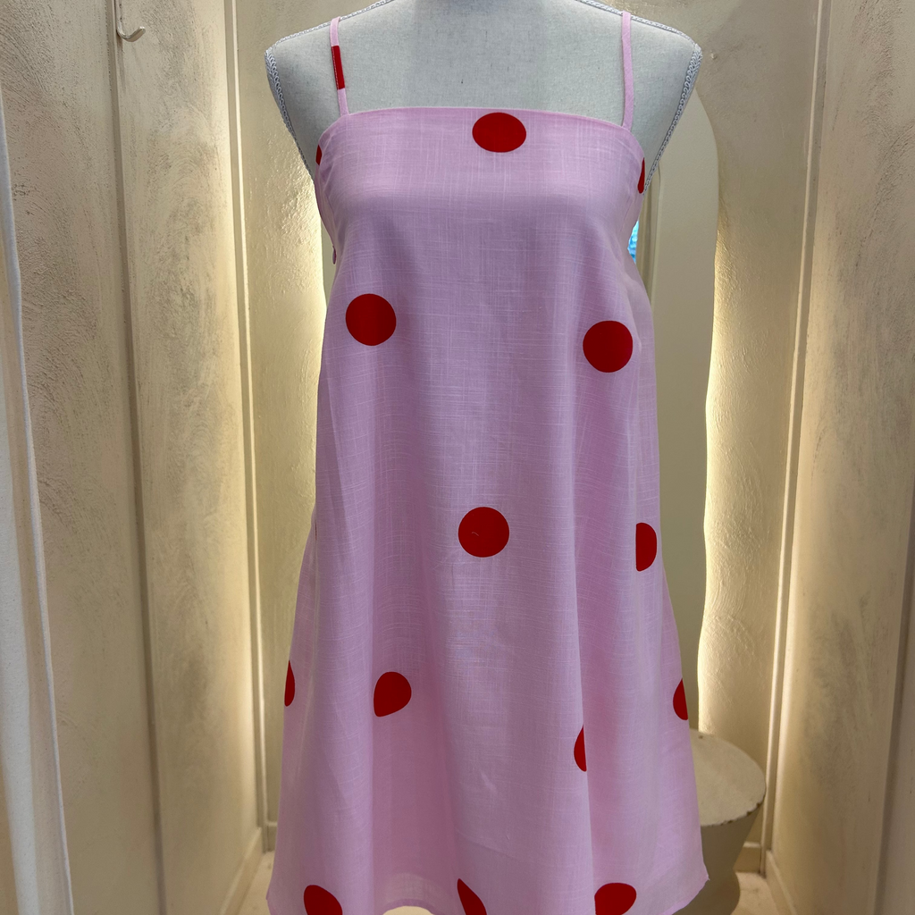 pink and red polka dress. -by Frankie