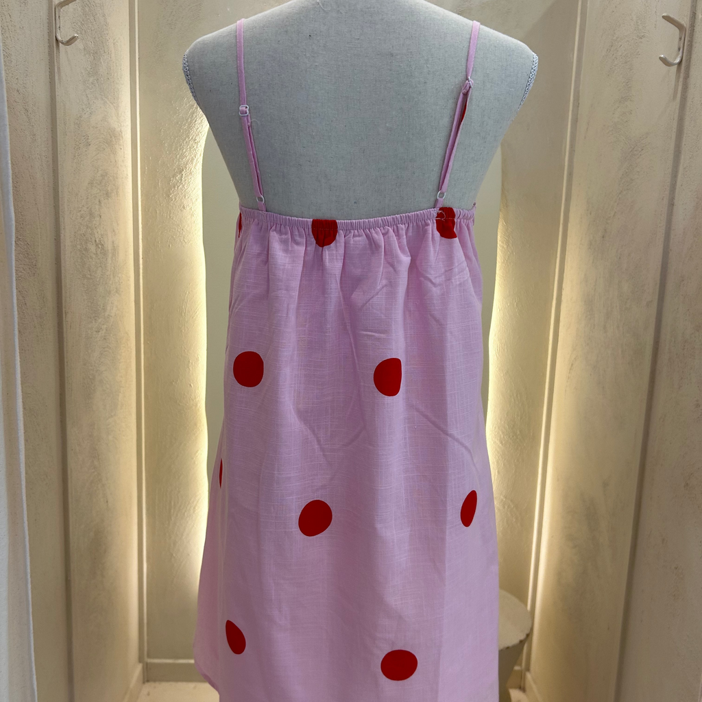 pink and red polka dress. -by Frankie