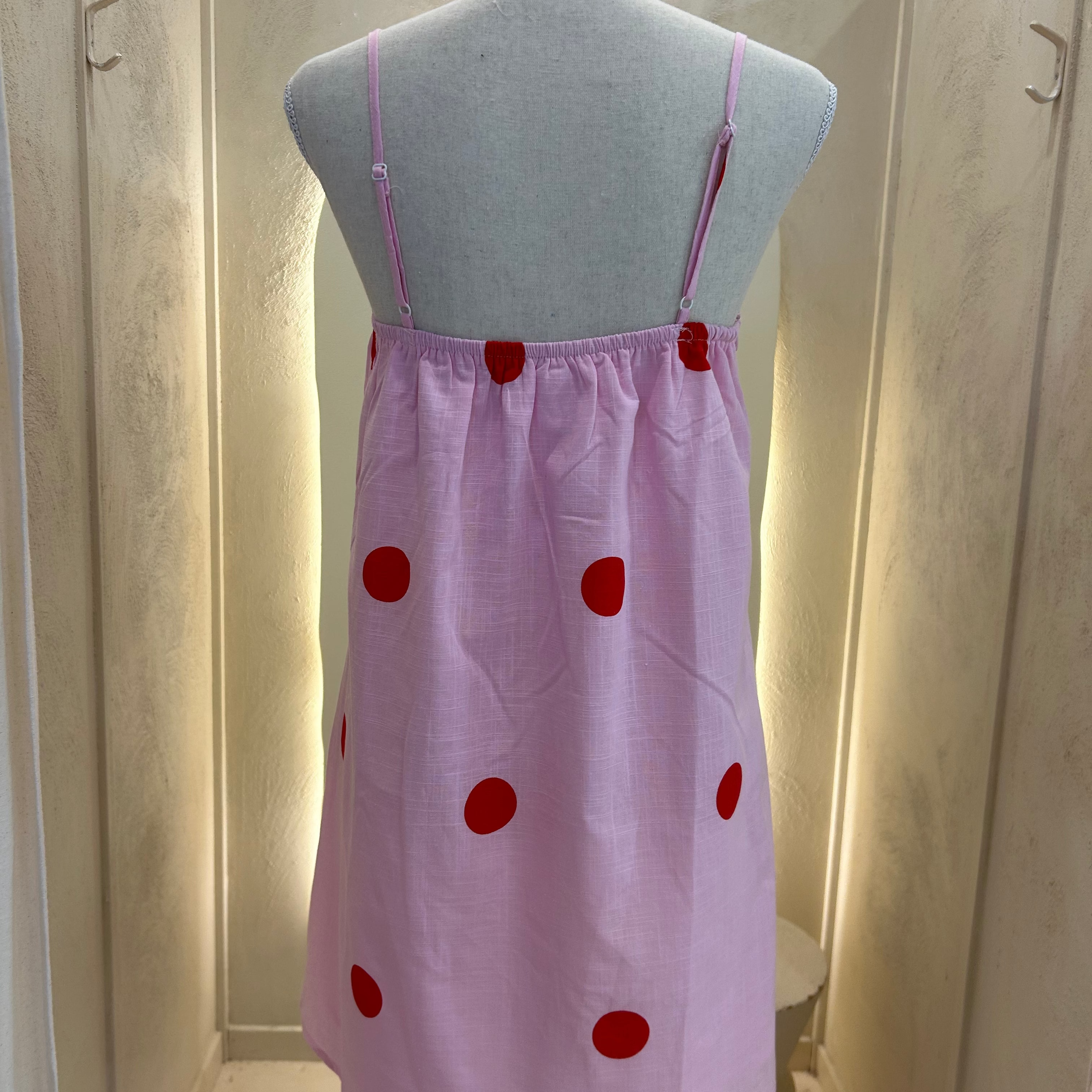 pink and red polka dress. -by Frankie