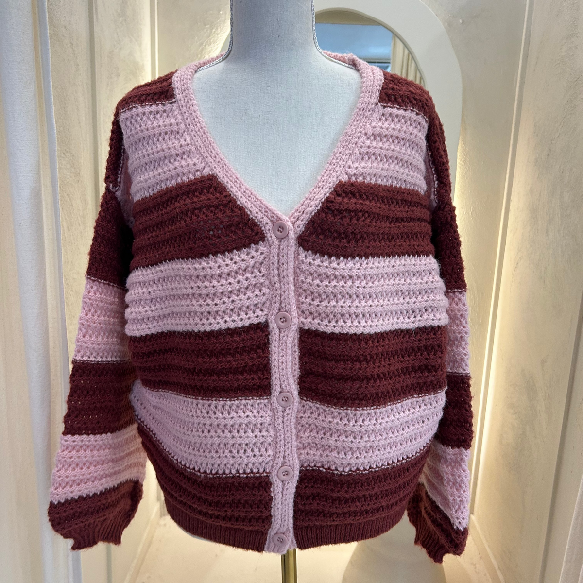 pink stripe cardigan 