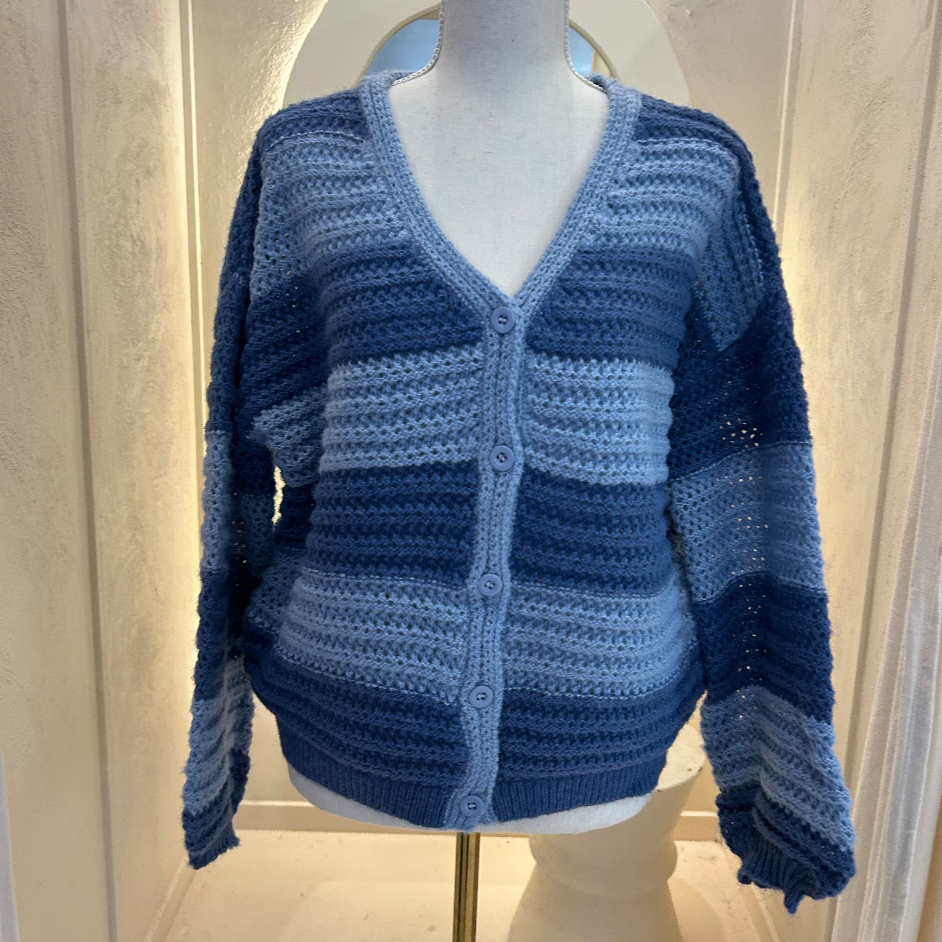 light/dark blue cardigan