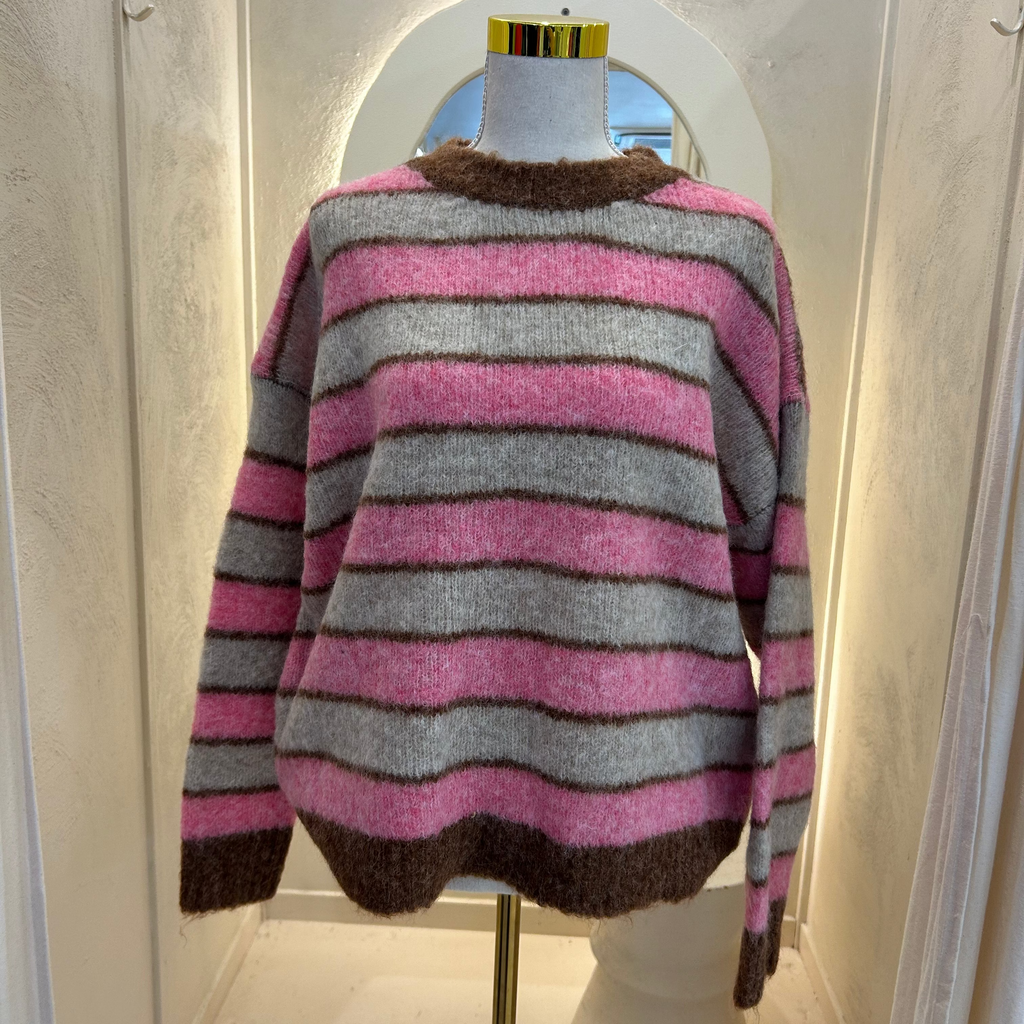 pink and grey knit
