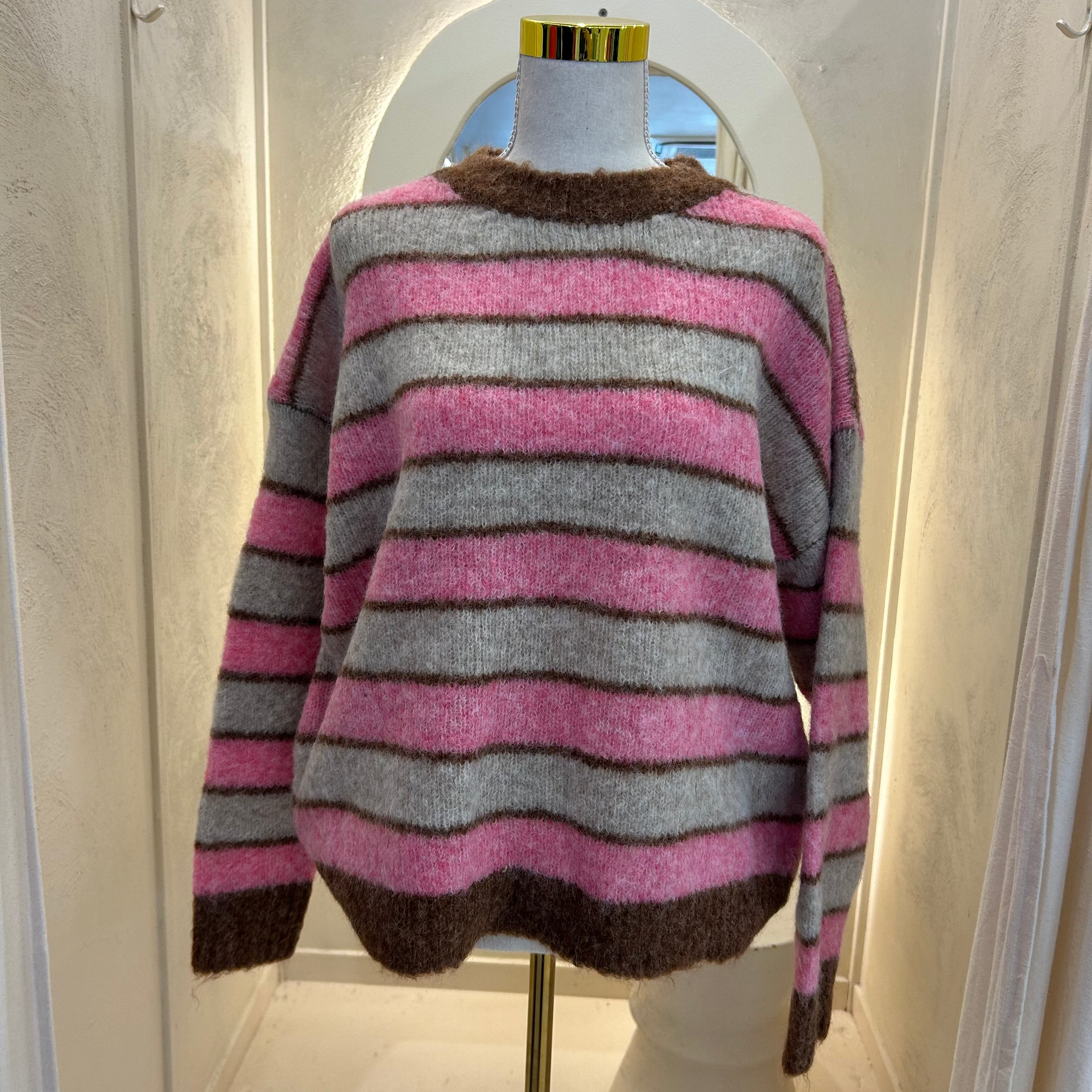 pink and grey knit