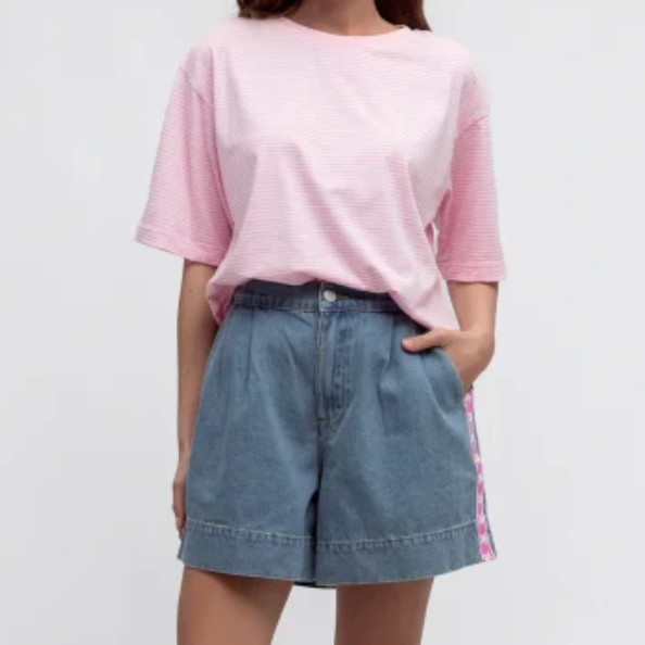 denim shorts - pink heart racer - by Frankie