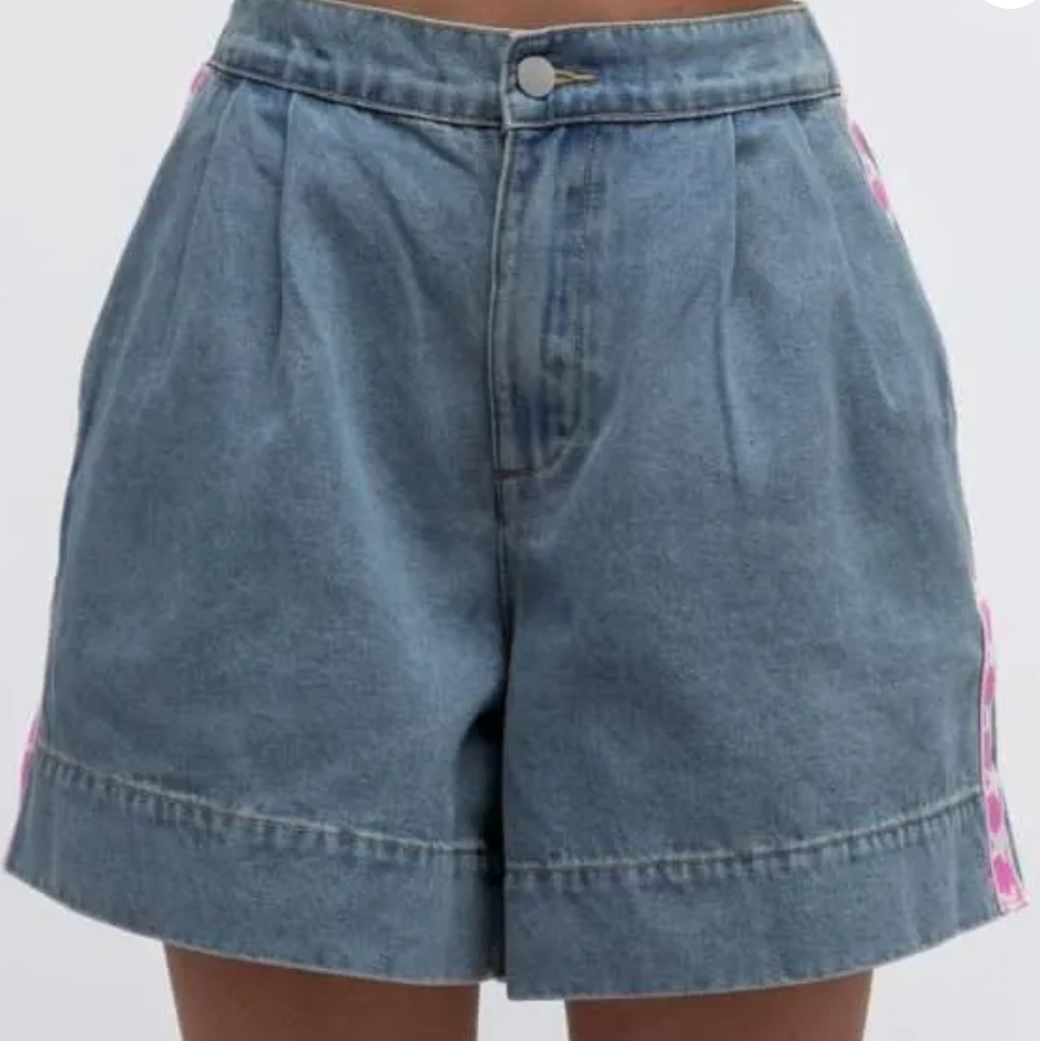 denim shorts - pink heart racer - by Frankie