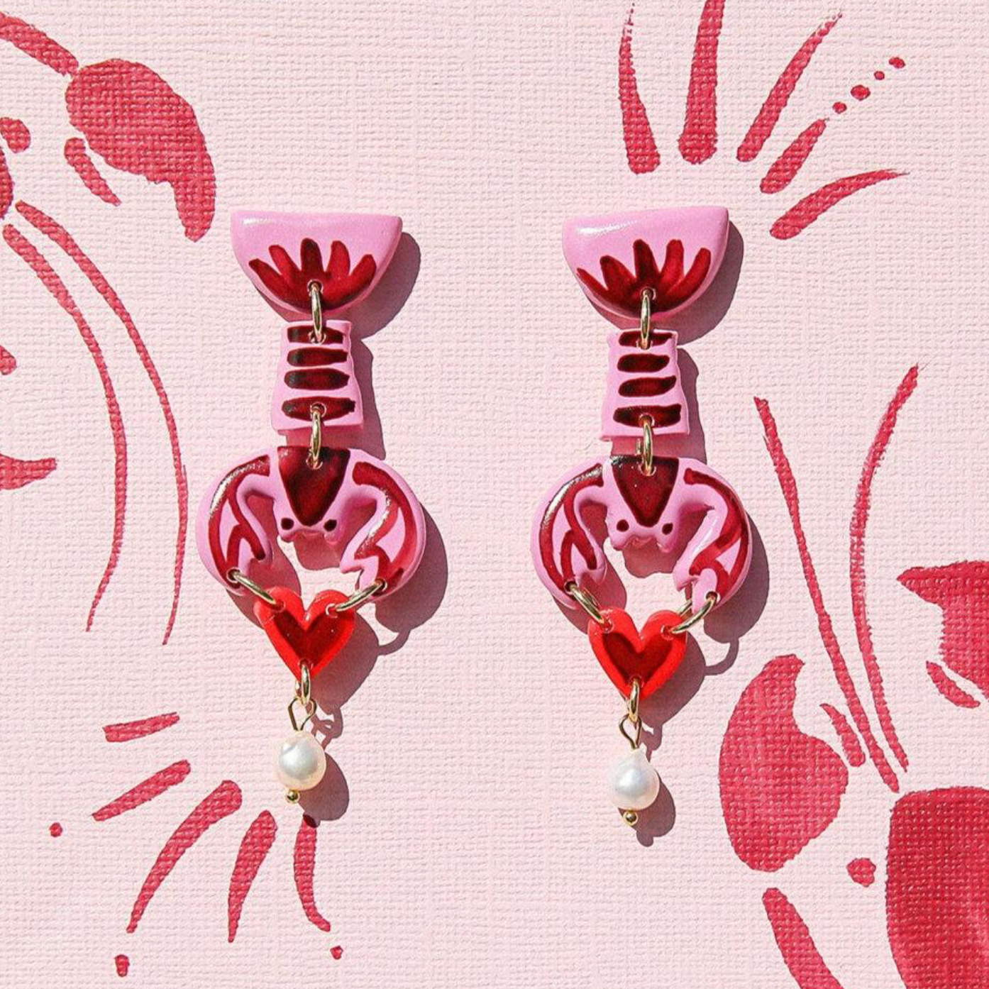 pink lobster earrings  - Kingston jewerlly