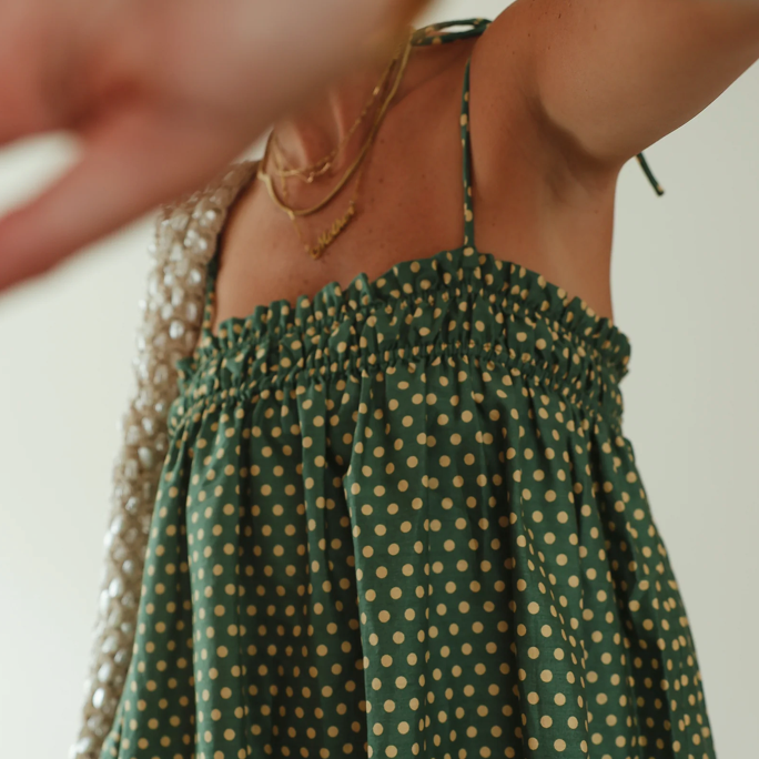 green and yellow dotty dress - hall store
