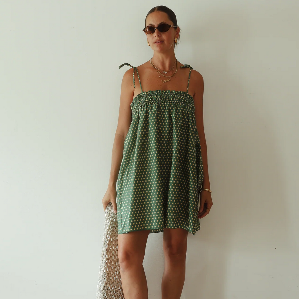 green and yellow dotty dress - hall store