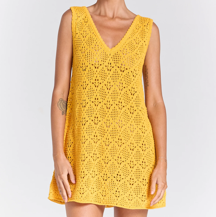Messina V Crochet Knit Dress - Marigold - poolside paradiso