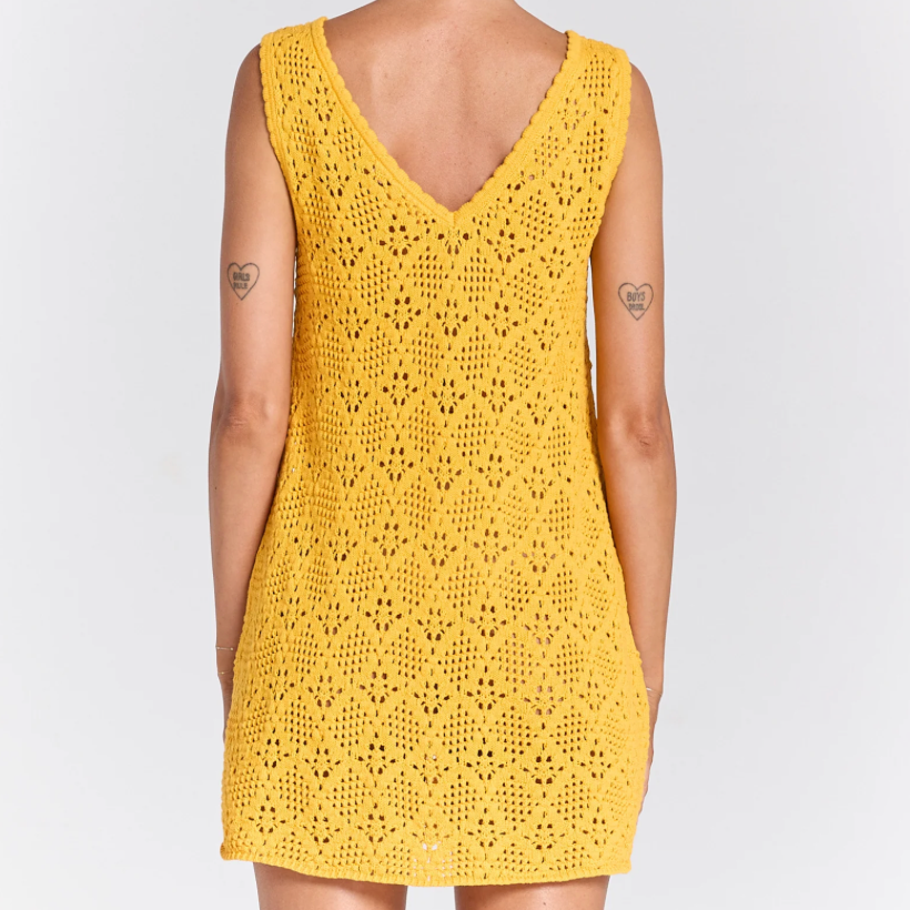 Messina V Crochet Knit Dress - Marigold - poolside paradiso