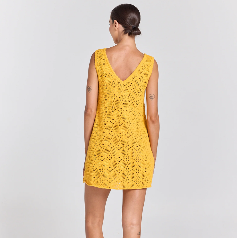 Messina V Crochet Knit Dress - Marigold - poolside paradiso