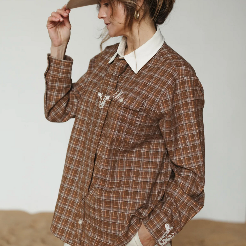 HOMESTEAD CHECK BOYFRIEND BUTTON UP
