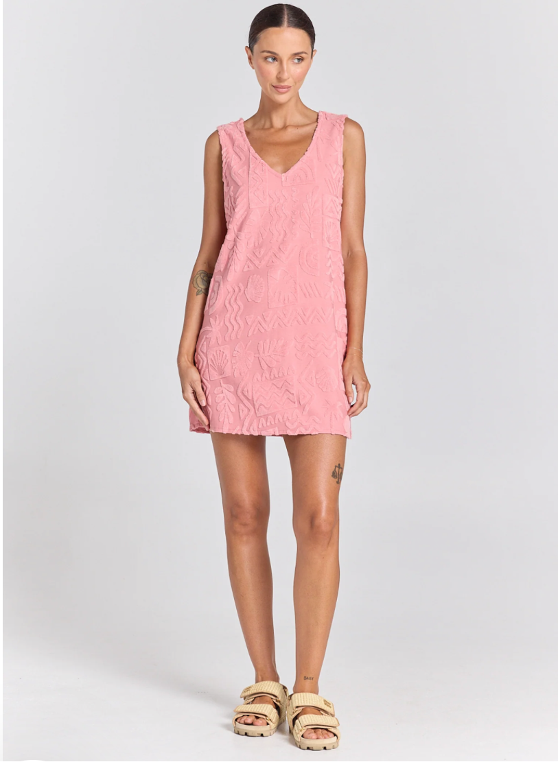 Mai Tai V Tunic Towelling Dress - Rose - poolside paradiso