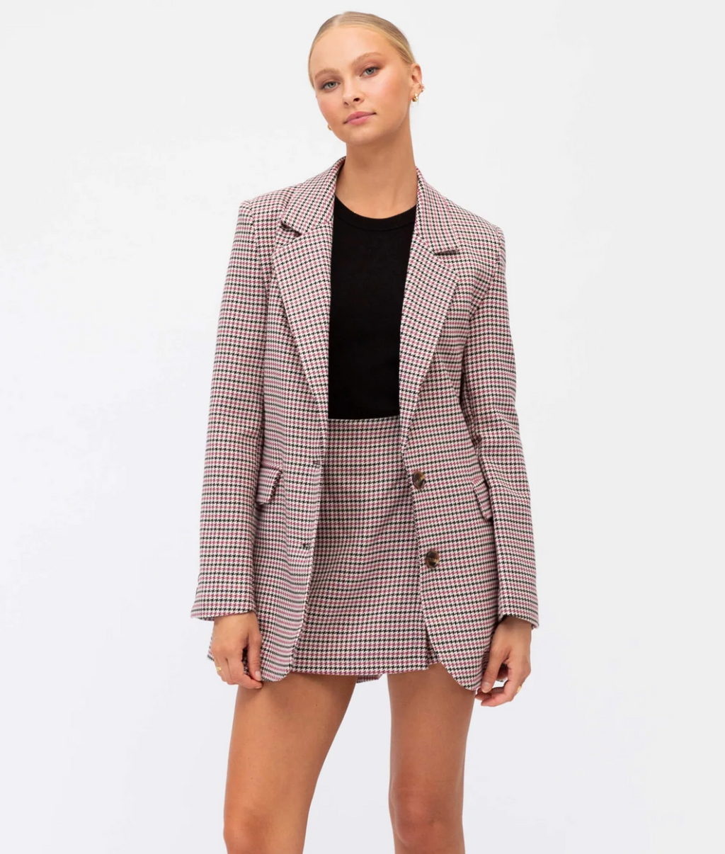 PINK HOUNDSTOOTH TAILORED BLAZER