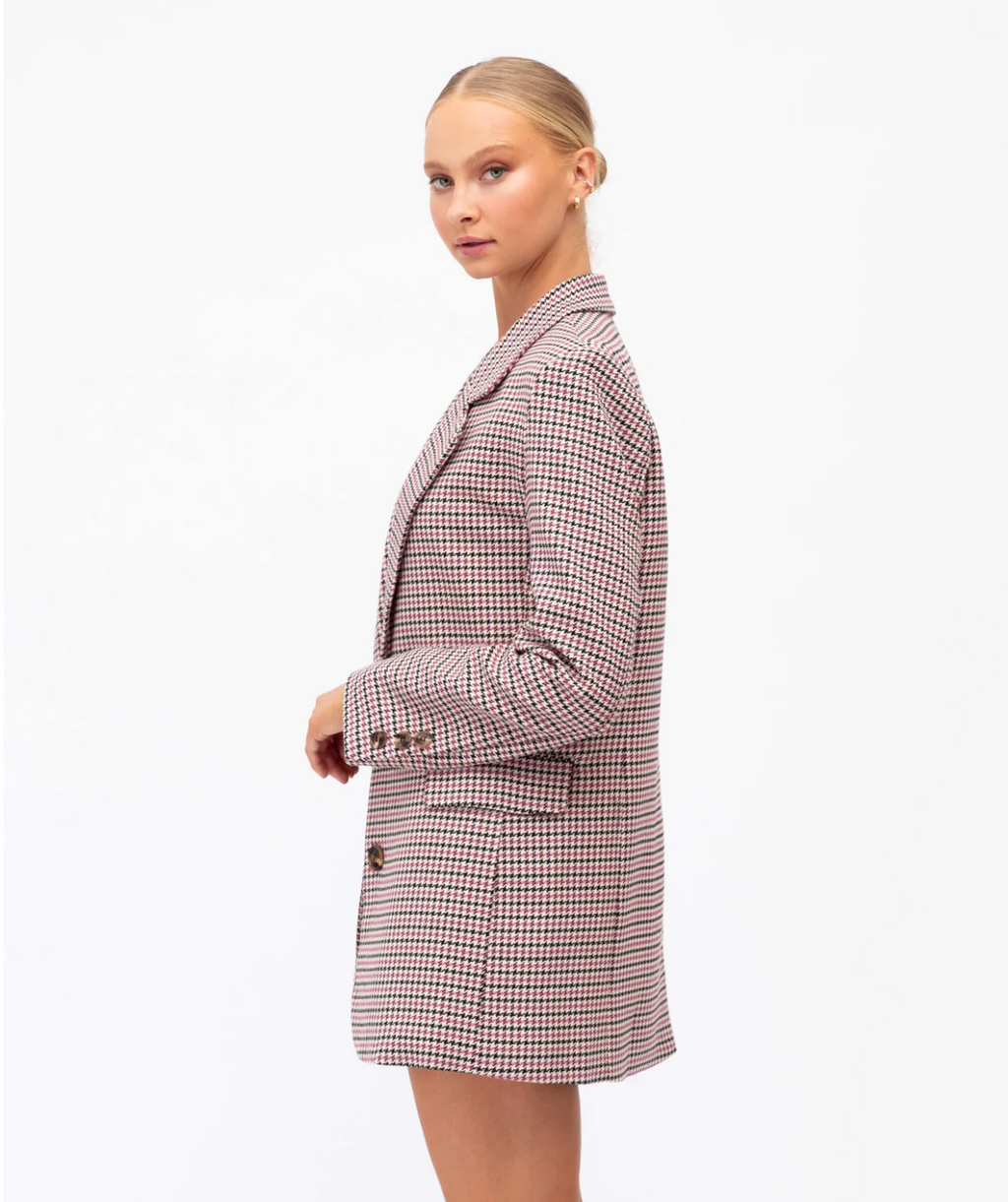 PINK HOUNDSTOOTH TAILORED BLAZER