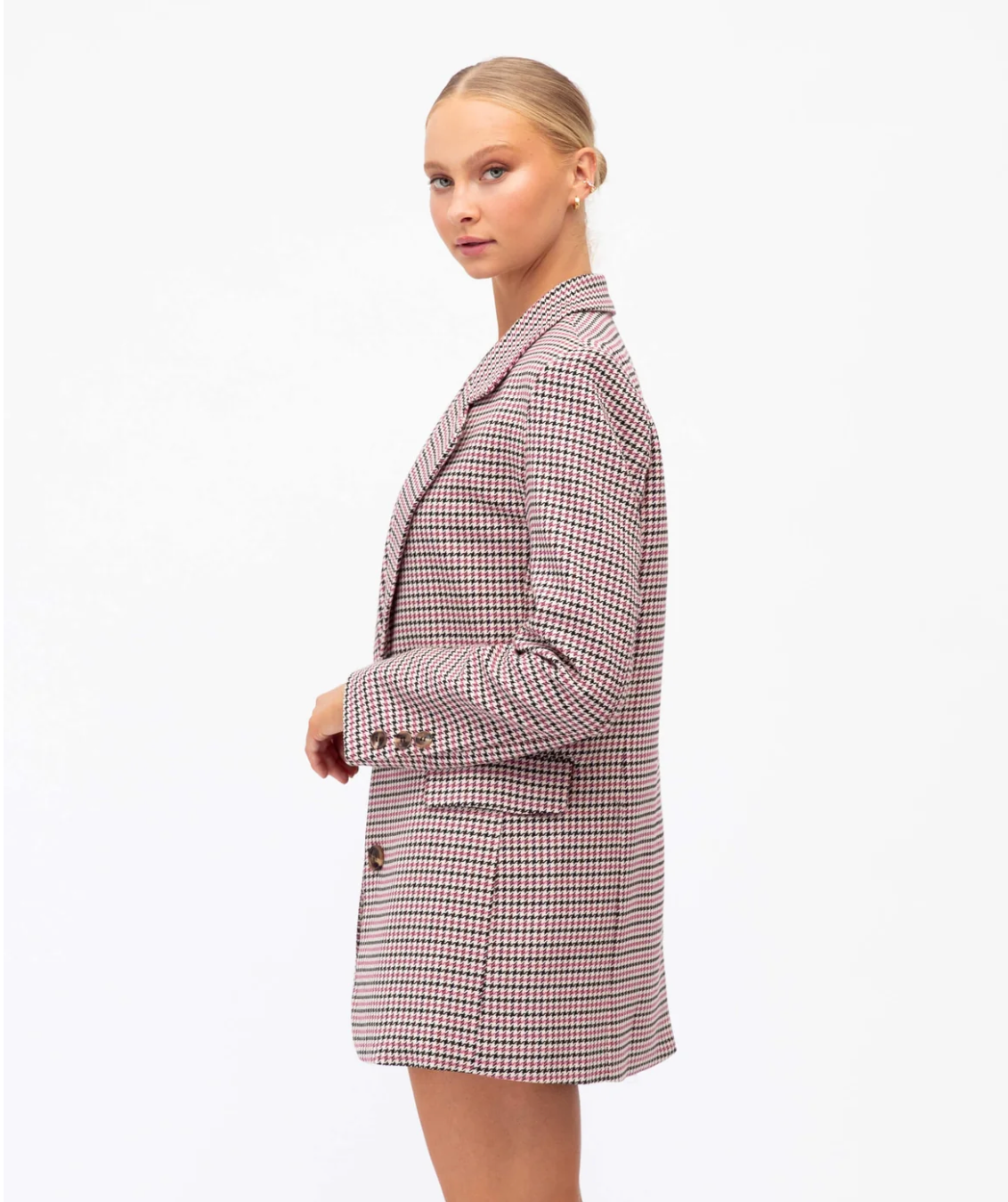 PINK HOUNDSTOOTH TAILORED BLAZER