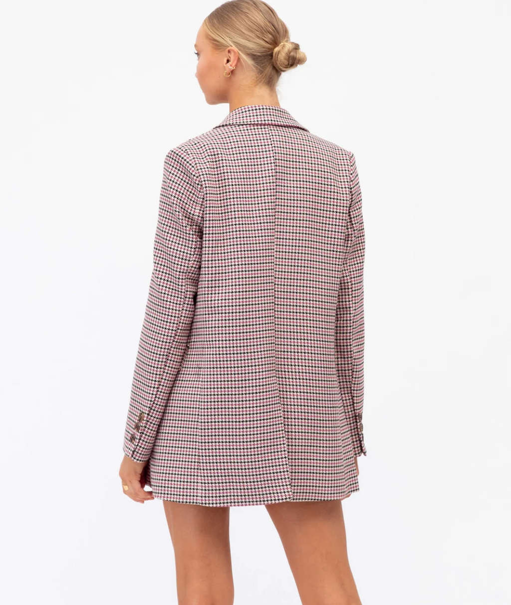 PINK HOUNDSTOOTH TAILORED BLAZER