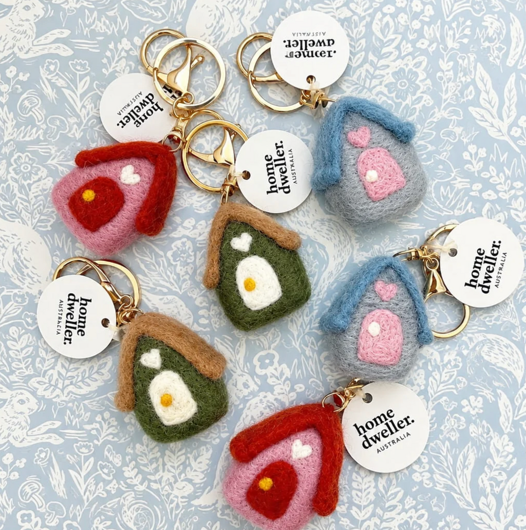 Felt House Keychain - Green